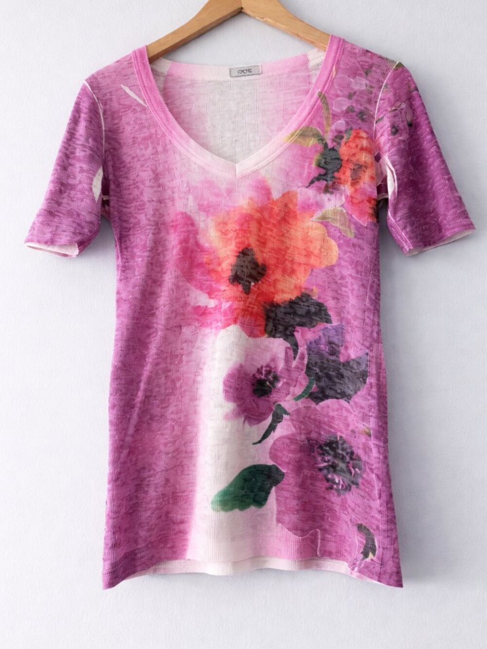 Vintage Cache Pink Purple Burnout Sheer Baby Tee V Neck Fitted Y2K Top M